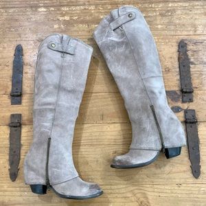 Fergie Ledger Too Taupe Nubuck Equestrian Cuffed Boots 6 Steampunk Retro Classic